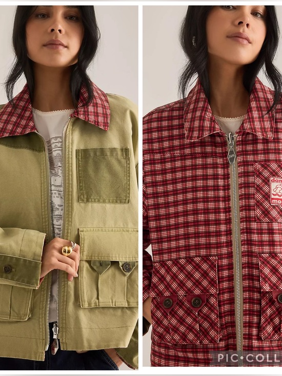Damson Madder Jackets & Blazers - Anthropologie Damson Madder Marcelle Reversible Barn Jacket Plaid Khaki 8 NWT